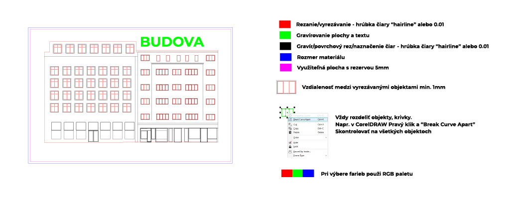 Infografika – príprava podkladov na laserové gravírovanie a rezanie (rozmery, farby, hrúbky čiar)